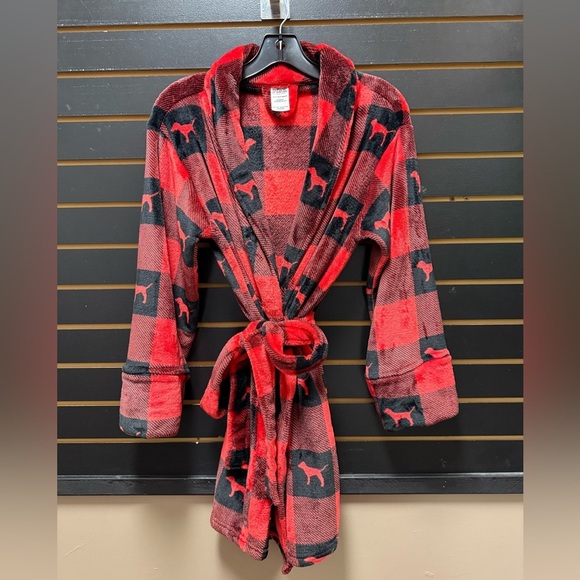 PINK Victoria's Secret Other - PINK Victoria’s Secret Buffalo Plaid Dog Logo Fleece Robe – XS/S